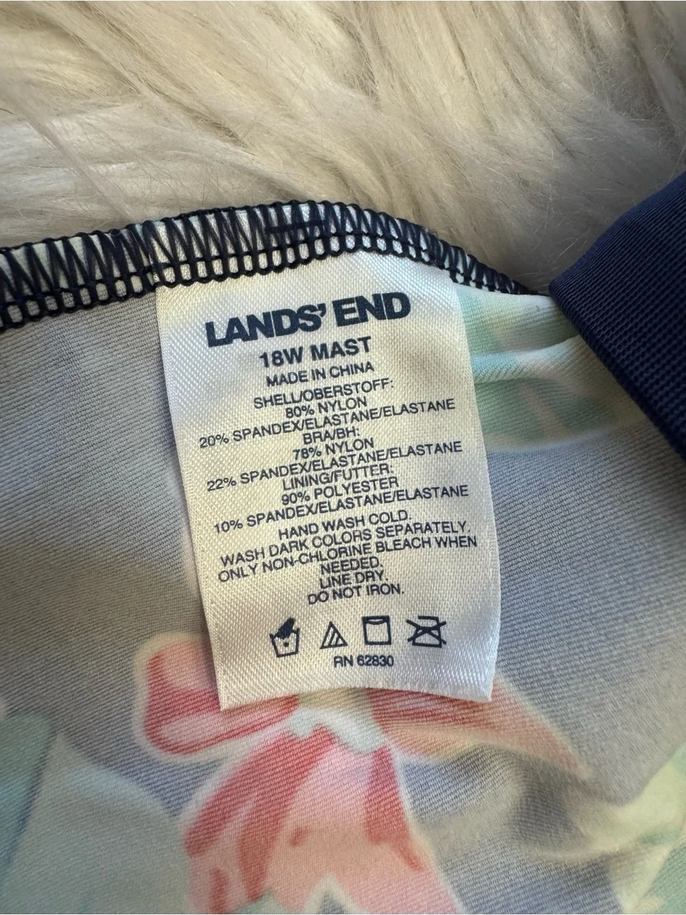 Lands' End 18W Mastectomy Tankini Top Blue Green Floral Swimsuit Modest